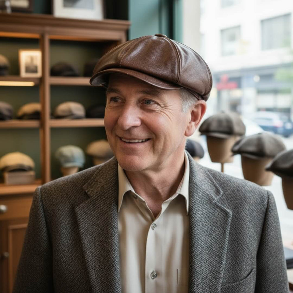 Genuine Leather Newsboy Cap | CHEYENNE