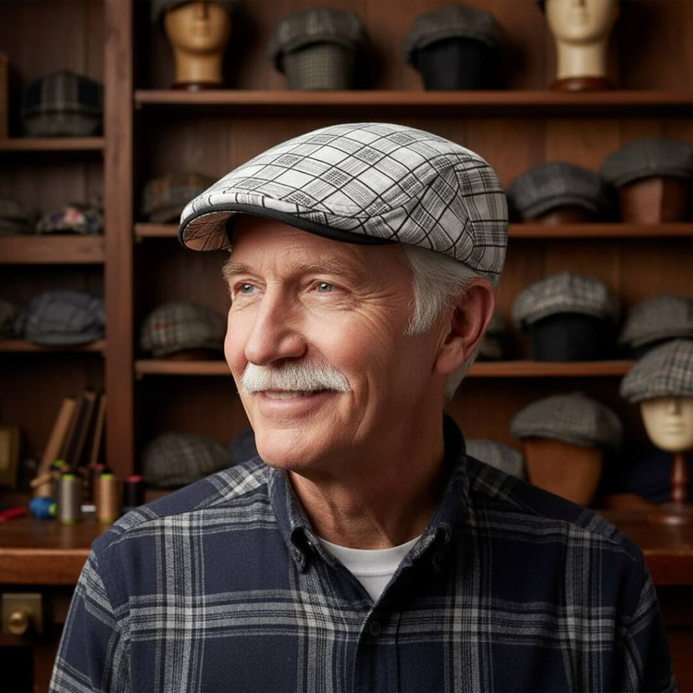 Linen-Cotton Plaid Flat Cap | WELLINGTON